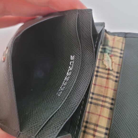 Burberry Wallet Green Coin Case Holder Pouch Leather Compact Mini Logo - Picture 5 of 9